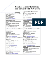 Following Non-IIM Member Institutions Have Registered For Use of CAT 2010 Scores