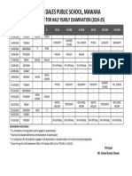 (IX - XII) HALF YEARLY EXAMINATION  DATE SHEET 2024-25