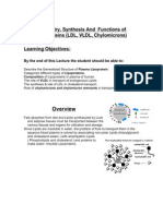 Chemistry, Synthesis and Functions of Lipoproteins (LDL, VLDL, Chylomicrons) Learning Objectives