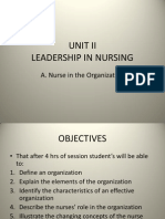 Unit Ii Leadership in Nursing: A. Nurse in The Organization