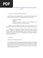 Instrucciones de Uso para El Analisis Critico de Un Anuncio en TV