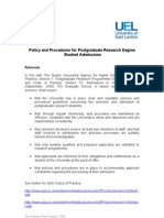 Policy and Procedures For Postgraduate Research Degree Student Admissions