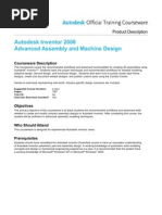 Aotc Autodesk Inventor 2008 Advanced Assembly and Machine Design Course Description