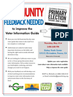 To Improve The Voter Information Guide: Thursday, May 31st 3:00-5:00 PM