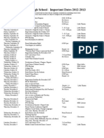 MHS Calendar of Important Dates 2012-2013