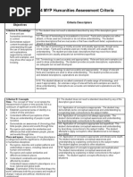 Grade 9-Yr 4 MYP Humanities Assessment Criteria