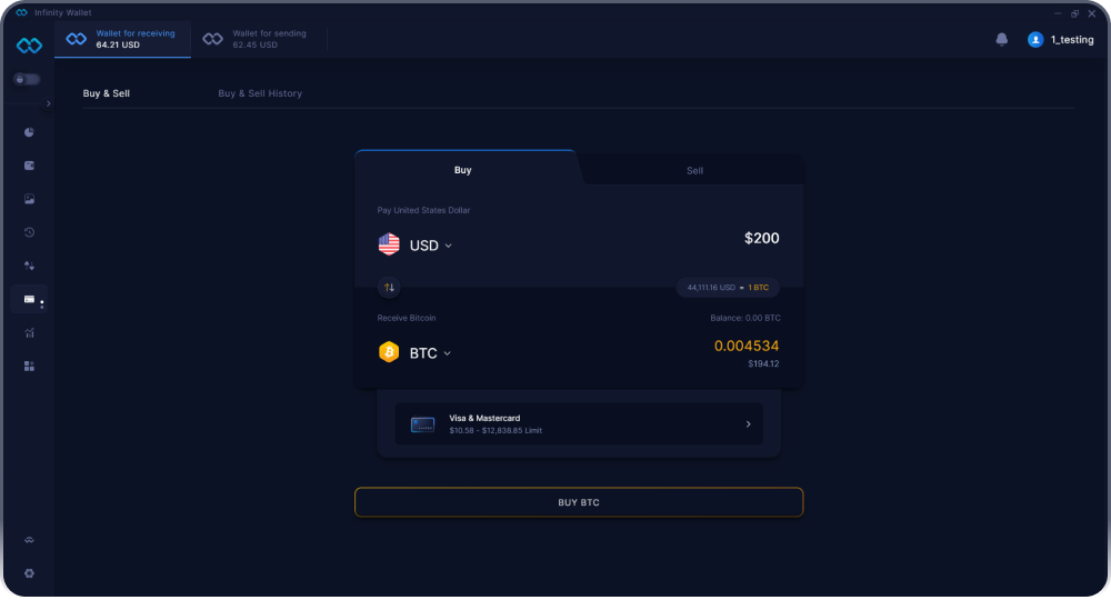 Infinity Desktop Crypto Wallet - Buy & Sell Crypto