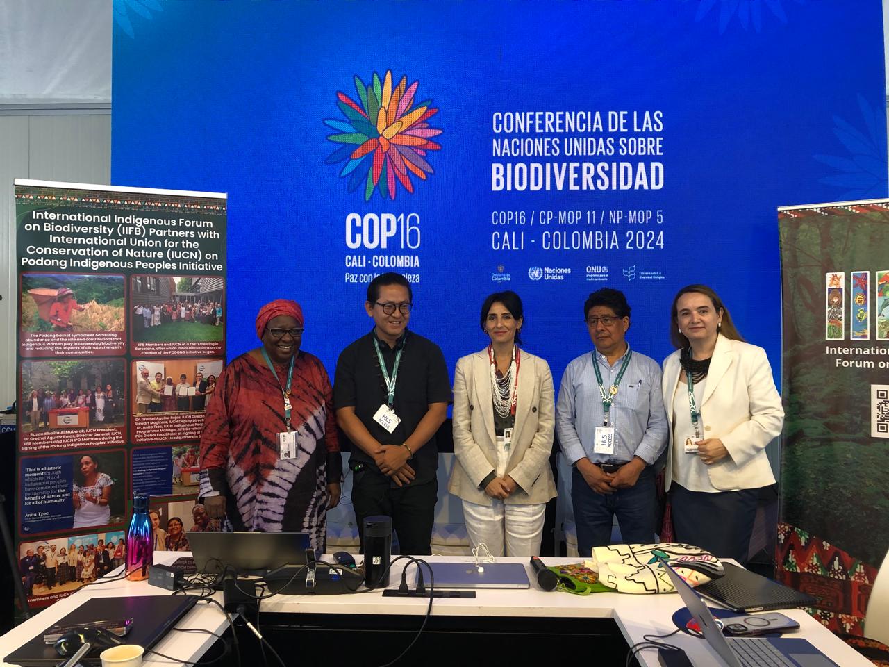 (Left to right) Lucy Mulenkei, Executive Director, Indigenous Information Network (IIN), XXXXX, Razan Al Mubarak, IUCN President, XXXXX and Grethel Aguilar, IUCN Director General at COP16