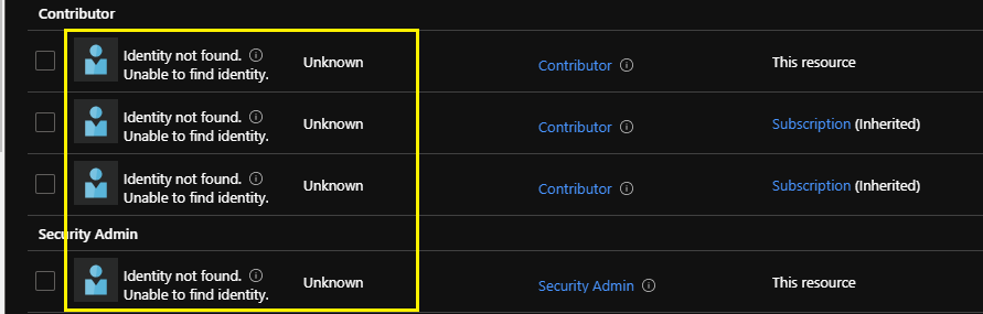 rbac identity not found
