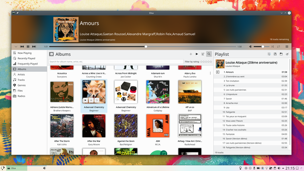 Plasma desktop showing a music player open