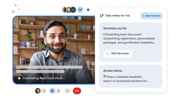 Gemini for Workspace translates and summarizes a call on Meet