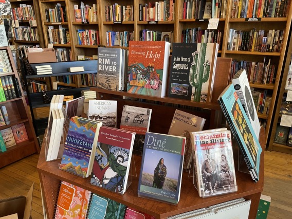 books displayed on a bookstore table