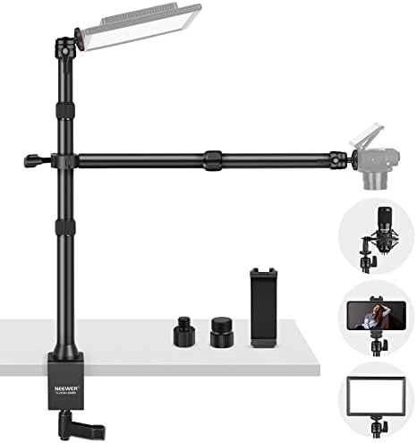 NEEWER TL253A+DS001 Table Camera Tripod with 2 Telescopic Arms, Phone Holder, Ball Heads, Screw Adapter, Table Light Stand for Camera, Mobile Phone, Webcam, Ring Light