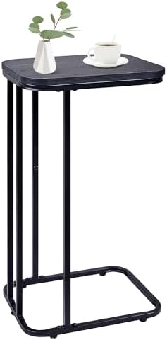 KJGKK C Shaped End Table, 27 Inches High Small Side Table for Sofa and Bed, Couch Table That Slides Under, Tall Tv Tray Table for Living Room, Bedroom, Metal Frame, Ebony Black