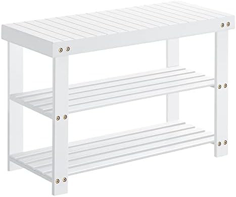 SONGMICS Shoe Rack Bench, 3-Tier Bamboo Shoe Storage Organizer, Entryway Bench, Holds Up to 286 lb, 11.3 x 27.6 x 17.8 Inches, for Entryway Bathroom Bedroom, White ULBS004W01