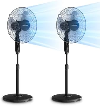 PELONIS 16’’ Oscillating Pedestal Standing Fan with Remote Control 2 Packs, 3 Speeds Settings 7H Timer Ultra Quiet Adjustable Heights for Bedroom, Living Room, Home and Office