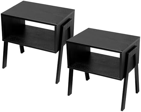 Forevich Nightstands Set of 2 Bamboo End Tables Beside Table for Bedroom Living Room Stackable Side Table Bedside Tables with Open Storage Shelf for Small Spaces Black