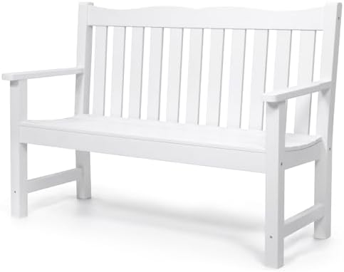 Stoog Garden Bench, 2-Person White Outdoor Bench, All-Weather HIPS Patio Bench with 800 lbs Weight Capacity, Never Rot or Fade, for Garden, Porch, Backyard and Park, White