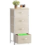 Pipishell Dresser with 4 Drawers, Tall Storage Tower with Sturdy Steel Frame Wood Top，Fabric Dres...