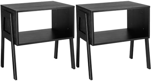 Pipishell Bedside Tables, Stackable Bamboo Nightstands, Bamboo Side Tables for Bedroom & Living Room, End Table Night Stands, Set of 2, Black,PIET01B