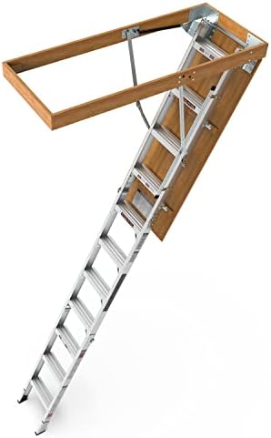 Aluminum Attic Ladder Pull Down Loft Stairs Folding Retractable Household Manual Lifting, for 7'8"-10'3" Ceiling Height, 22 1/2" x 54", 375 lbs Capacity