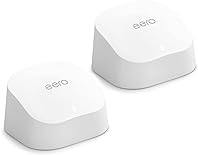 Amazon eero 6 mesh Wi-Fi system | Supports speeds up to 500 mbps | Connect to Alexa | Coverage up to 3,000 sq. ft. | 2-pack, one router + one extender, 2020 release