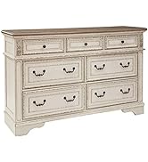 Signature Design by Ashley Realyn French Country 7 Drawer Two Tone Dresser, Chipped White