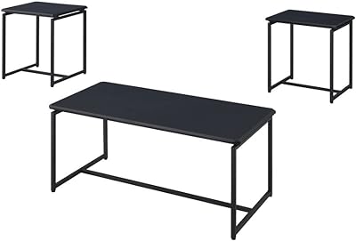Lilola Home GT 3 Piece Black Carbon Fiber Wrap Coffee Table and End Table Set