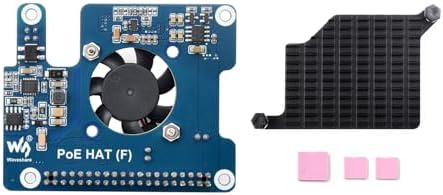 Waveshare PoE HAT (F) Compatible with Raspberry Pi 5, High Power, Onboard Cooling Fan, with Metal Heatsink, Supports 802.3af/at Network Standard