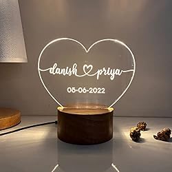 WOWOOD Anniversary Gift for Couple Wedding Gift Lamp Love Night Light (Heart Design, Wood, Warm White, Pack of
