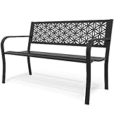 VINGLI 50" Outdoor Bench Metal with Floral Back, Garden Bench Front Porch Bench for Yard Patio En...