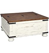 Signature Design by Ashley Wystfield Farmhouse Square Storage Coffee Table with Hinged Lift Top, ...