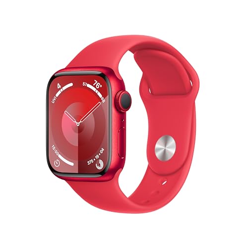 Apple Watch Series 9 [GPS 41mm] Smartwatch with (PRODUCT) RED Aluminum Case with (PRODUCT) RED Sport Band S/M. Fitness Tracke