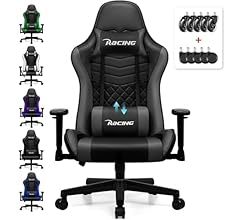 minnouat Gaming Stuhl, Bürostuhl Wippfunktion bis zu 170°, Gaming Chair mit verstellbaren Lendenkissen, Armlehne und Kopfst…