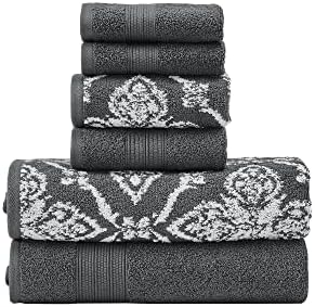 Modern Threads Amaris 6-Piece Reversible Yarn Dyed Jacquard Towel Set - Bath Towels, Hand Towels, & Washcloths - Super Absorbent & Quick Dry - 100% Combed Cotton, Coal