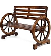 VINGLI 41" Rustic Wooden Wheel Bench Outdoor Bench, 2-Person Patio Bench Wagon Slatted Seat, Gard...