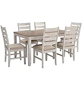 Signature Design by Ashley Skempton Cottage Dining Room Table Set with 6 Upholstered Chairs, Whit...