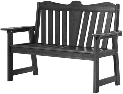 ONBRILL Outdoor Bench, 2-Person Weatherproof Garden Bench with Wide Armrests and Backrest, All-Weather Patio Bench Will not Rot and Fade for Garden, Porch, Backyard and Park, Easy Installation, Black