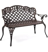 VINGLI 42.5" Patio Garden Bench Outdoor Metal Rose Loveseat, Cast Iron Cast Aluminium Frame Antiq...