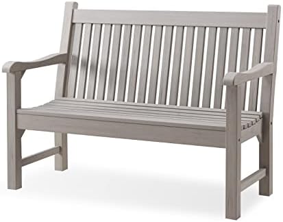 Psilvam Garden Bench, 2-Person Poly Lumber Patio Bench, All-Weather Outdoor Bench That Never Rot and Fade, Memorial Bench, Suit for Garden, Porch and Park(Grey)
