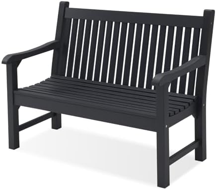 Psilvam Garden Bench, 2-Person Poly Lumber Patio Bench, All-Weather Outdoor Bench That Never Rot, Memorial Bench, Suit for Garden, Porch and Park (Black)