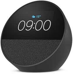 Der neue Amazon Echo Spot (2024), smarter Wecker mit sattem Klang und Alexa, Schwarz