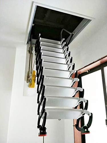 INTBUYING Ceiling Ladder Folding Loft Ladder Attic Ceiling Ladder Stairs Heavy Duty Extension Pulldown Ladder Carbon Steel 9.8ft Height 12 Steps Ceiling Telescoping Ladder Load 660LB(31.5x35.4in)