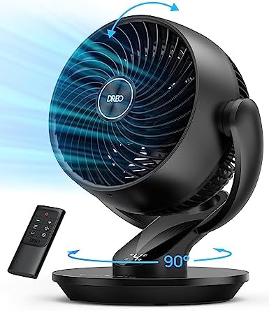 Dreo Fan for Whole Room, 70ft Powerful Airflow, 13 Inch Quiet Oscillating Table Fans with Remote, Air Circulator Fan for Bedroom, 120° Adjustable Tilt, 4 Speeds, 8H Timer, Home,Office