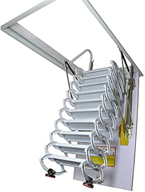 PreAsion Attic Stairs Pull Down Attic Ceiling Ladder, Telescopic Attic Ladder Folding Stairs, 13 Steps White Pulldown Attic S