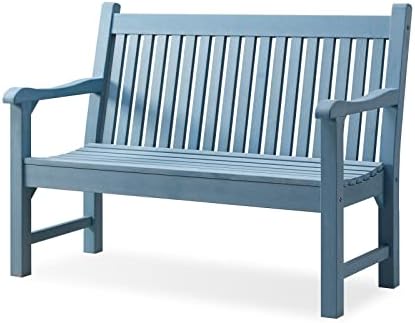 Psilvam Garden Bench, 2-Person Poly Lumber Patio Bench, All-Weather Outdoor Bench That Never Rot and Fade, Memorial Bench, Suit for Garden, Porch and Park(Blue)