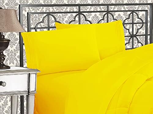 Elegant Comfort Wrinkle & Fade Resistant 1500 Premium Hotel Quality Microfiber Ultra Soft Luxurious 4-Piece Bed Sheet Set with Deep Pockets, Queen, Yellow