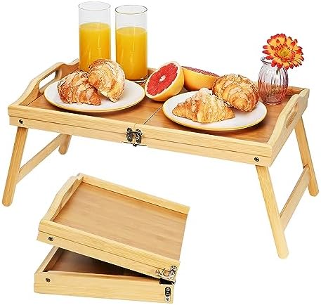 Bamboo Bed Tray,Folding Bed Table Tray with Handles,Breakfast Tray Serving Tray for Sofa, Bed, Eating, Snacking and Working,Bamboo