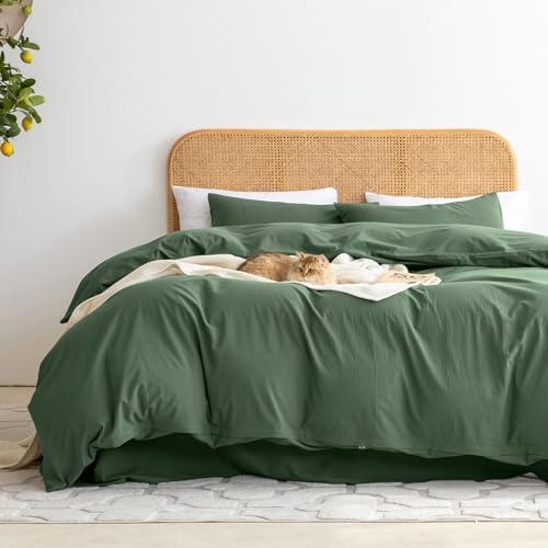 Ventidora Green 3 Piece Duvet Cover Set King Size,100% Organic Washed Cotton Linen Feel Like Textured, Luxury Soft and Breatheable Bedding Set with Zipper Closure(1 Comforter Cover + 2 Pillowcases)