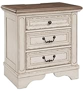 Signature Design by Ashley Realyn French Country 3 Drawer Nightstand with Electrical Outlets & US...